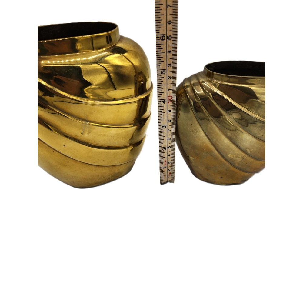 Vintage Brass Vases Art Deco Swirl Ribbon Heavy Metal Set of 2 Home‎ Decor - Picture 10 of 12